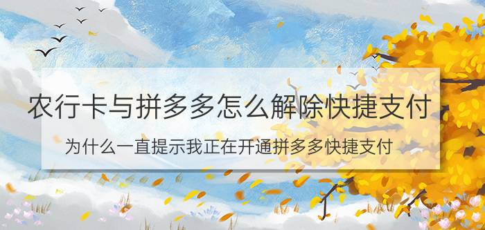 农行卡与拼多多怎么解除快捷支付 为什么一直提示我正在开通拼多多快捷支付？